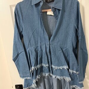 AKIRA Frayed Hem Blue Jean Jacket
